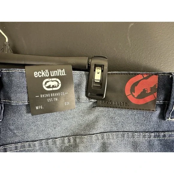 Ecko Jean Shorts Men 40 Baggy Fit Med Wash Distressed Denim Patches Y2k‎ 90s - Picture 13 of 15